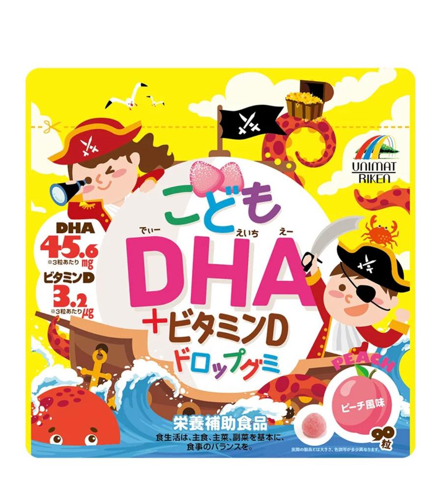 Жевательные витамины с DHA и витамином D со вкусом персика Unimat Riken Child DHA + Vitamin D Drop Gummy