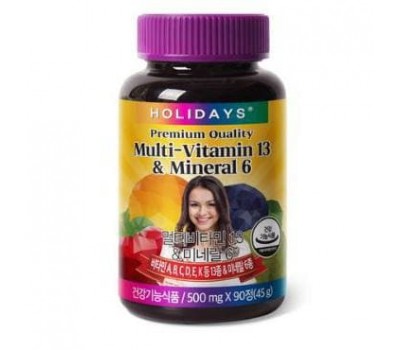 Holidays Multivitamin 13 and Mineral 6 90ea x 500mg — 13 Мультивитаминов и 6 Минералов 90шт х 500мг