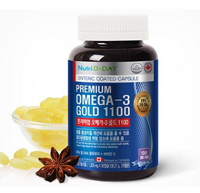 Nutri D-Day Premium Omega-3 Gold 1100 Enteric Coated Capsule Премиальная Омега -3 EPA+DHA+D на 90 дней (кишечнорастворимые капсулы)