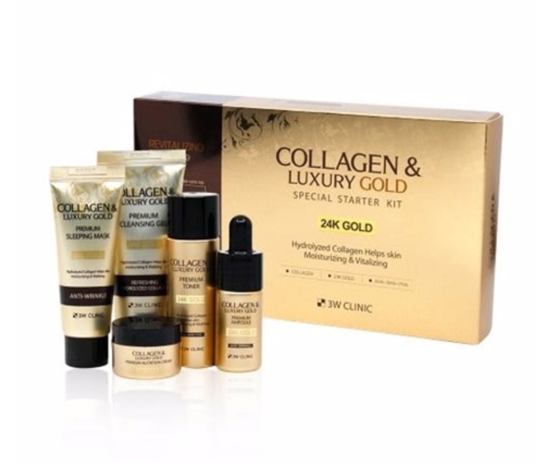 3W CLINIC COLLAGEN & LUXURY GOLD SPECIAL STARTER KIT Специальный набор коллагена и роскошного золота (30мл+30мл+10гр+10мл+20мл)