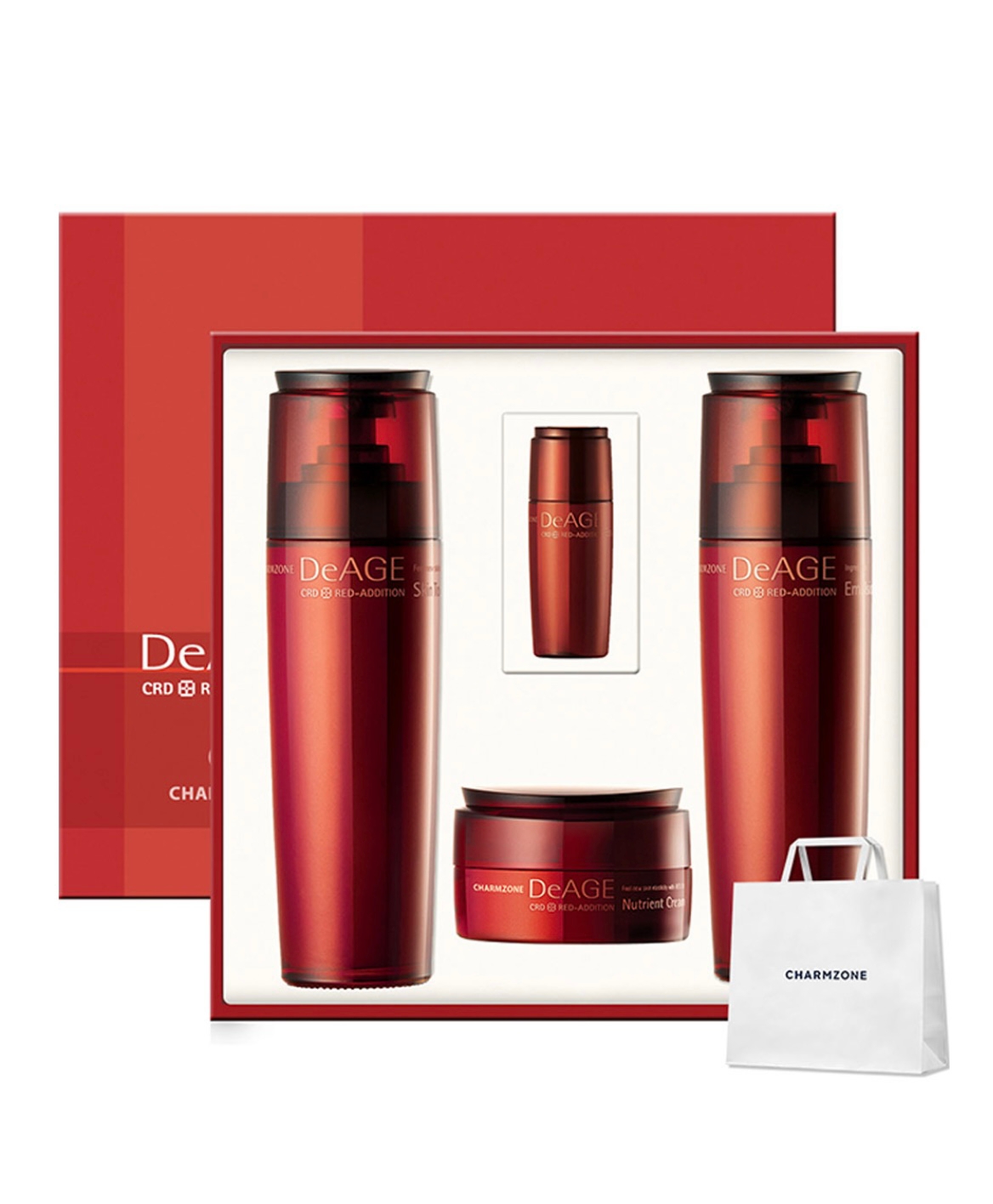 Charmzone DeAge Red Edition Elasticity Set Набор для ухода за кожей Тонер 130 мл + Эмульсия 130 мл + Крем 50 мл + Эссенция 15 мл