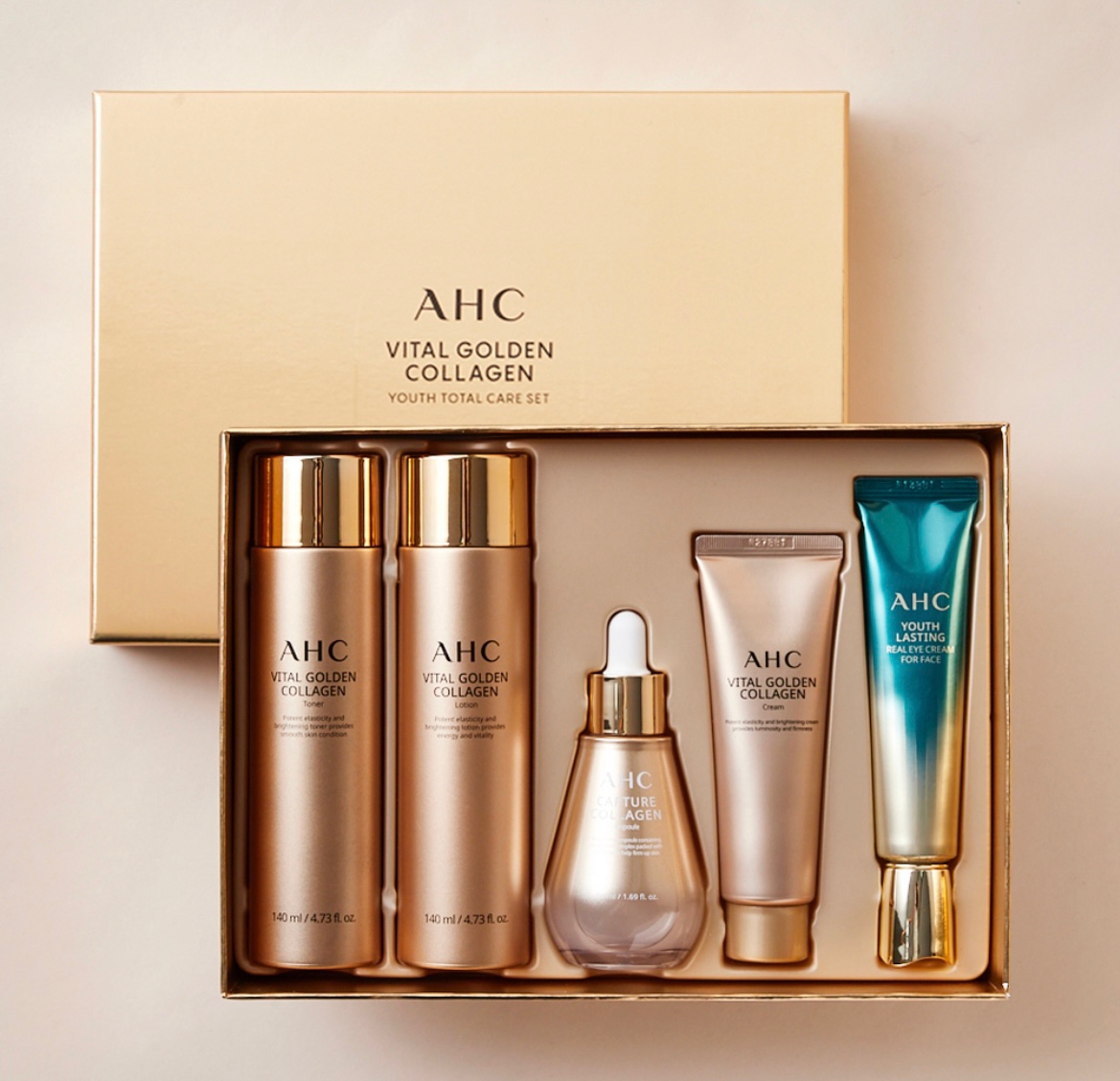 AHC Vital Golden Collagen Special Skin Care Set Набор антивозрастных увлажняющих средств с золотом и коллагеном