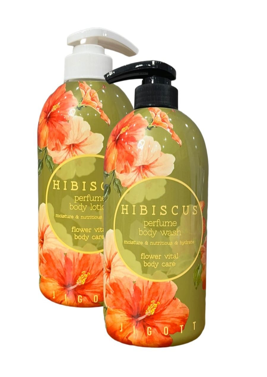 Jigott Hibiscus Набор парфюмированных уходовых средств для тела Гибискус гель для душа + лосьон для тела