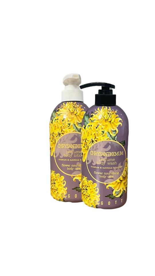 Jigott Chrysanthemum Perfume Body Набор парфюмированных уходовых средств с экстрактом хризантемы гель для душа + лосьон для тела