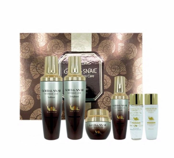 3W CLINIC GOLD & SNAIL INTENSIVE SKIN CARE SET 6 ITEMS (2*130ml+2*30ml+50ml+55gr) Антивозрастной набор для интенсивного ухода за кожей с экстрактом слизи улитки 