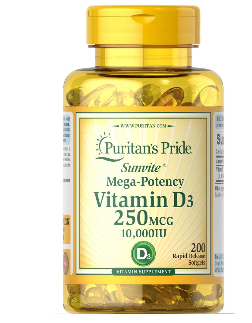Puritans Pride Комплекс Витамин D 10000 iu (200 капсул)