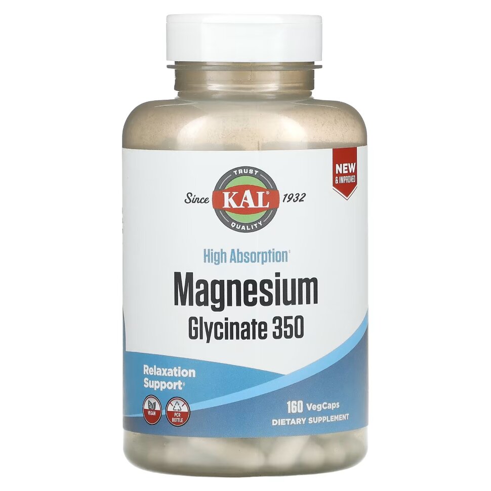 Магний KAL Magnesium Glycinate Магния Глицинат 350 мг. (160 веганских капсул)