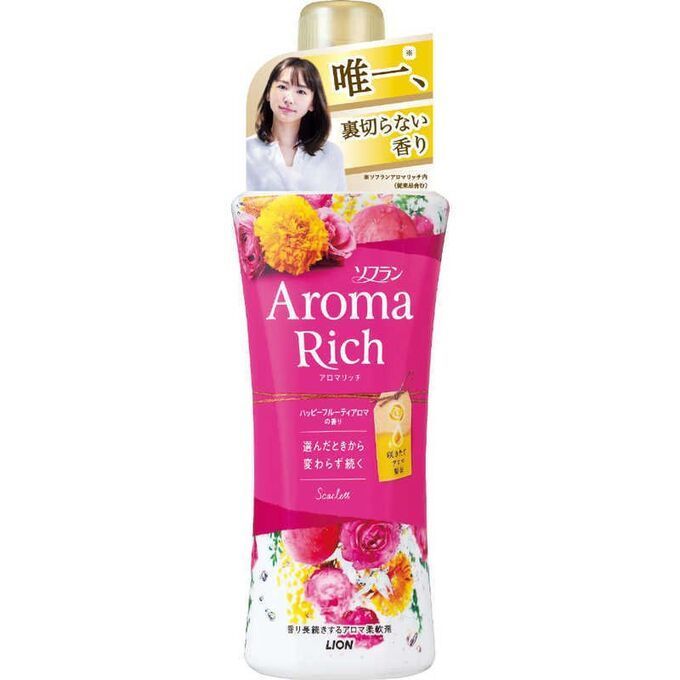 LION Aroma Rich Scarlett Кондиционер для белья , с ароматом персика, маракуйи и мимозы, бутылка с колпачком-дозатором, 520мл.