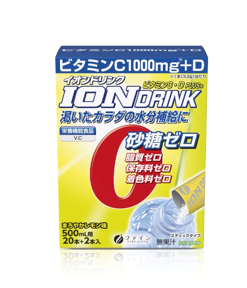 Fine Japan Ion Drink Ионный напиток с витаминами С + D без сахара, без жира для занятий спортом вкус лимона (22 саше)
