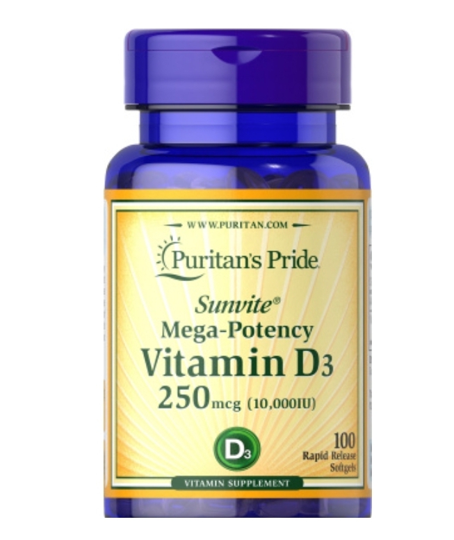 Puritan’s Pride Vitamin D3 Витамин D3 250 мкг 10000 МЕ (100 капсул)